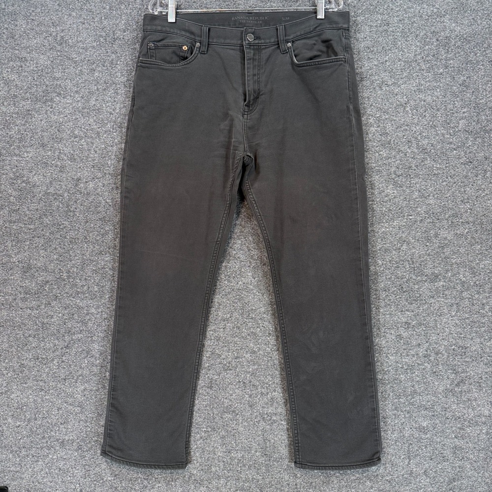 Banana Republic Traveler Pants Mens 34 Gray Slim Fit Five Pocket Stretch Jeans